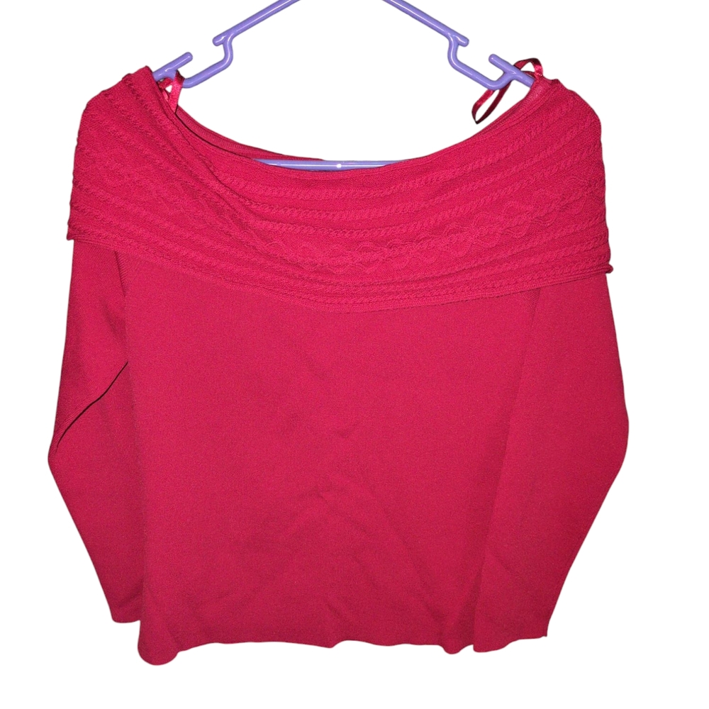 Multiples Red Off-the-Shoulder Knit Sweater